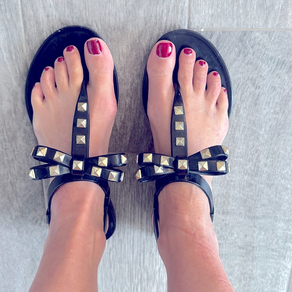 Black Bow Jelly Sandals